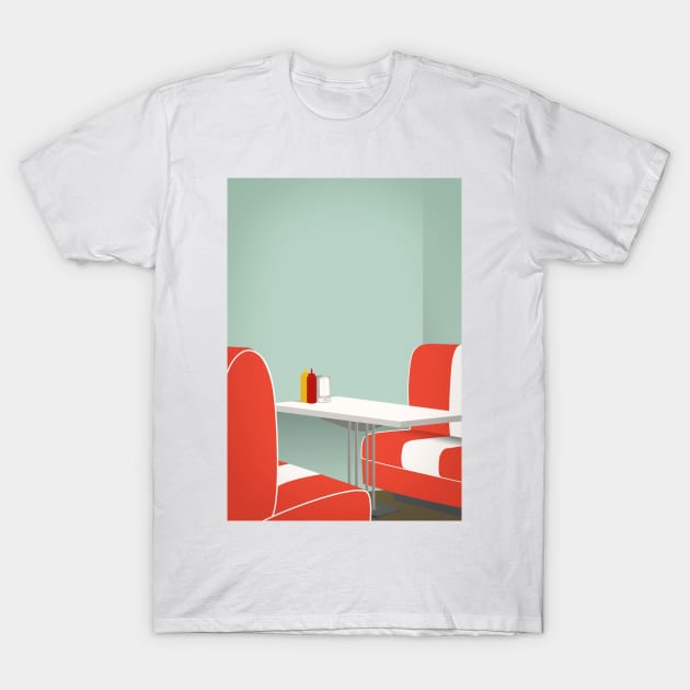 Illustration of 50s Diner Booth T-Shirt by Spindriftdesigns